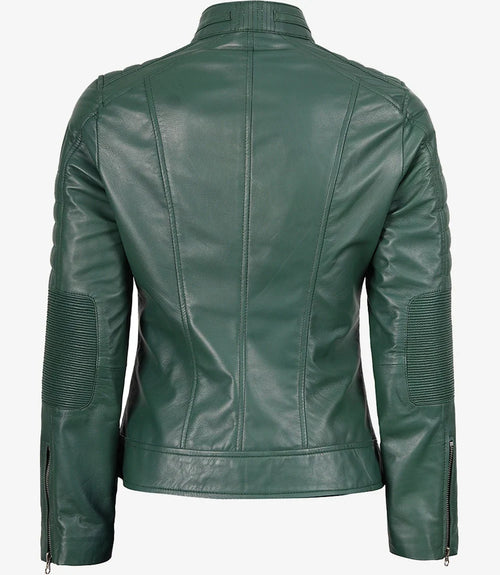 Austin Women’s Green Real Leather Cafe Racer Jacket