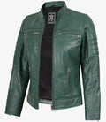 Austin Women’s Green Real Leather Cafe Racer Jacket