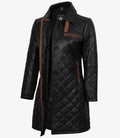 Black Quilted Real Leather Car Coat