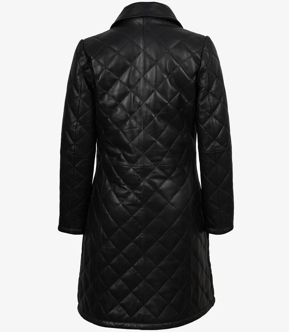 Black Quilted Real Leather Car Coat