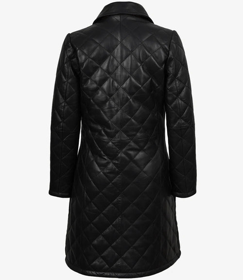 Black Quilted Real Leather Car Coat