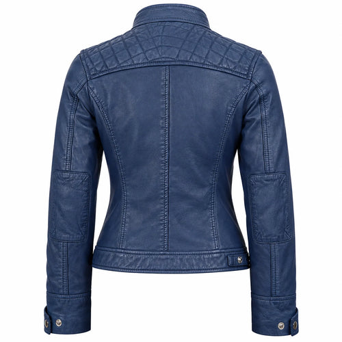 Johnson Women’s Blue Distressed Washed Leather Biker Jacket