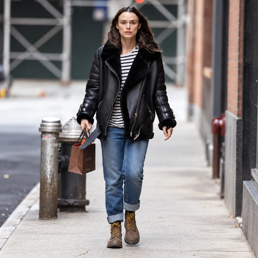 Keira Knightley Black Faux Shearling Leather Jacket