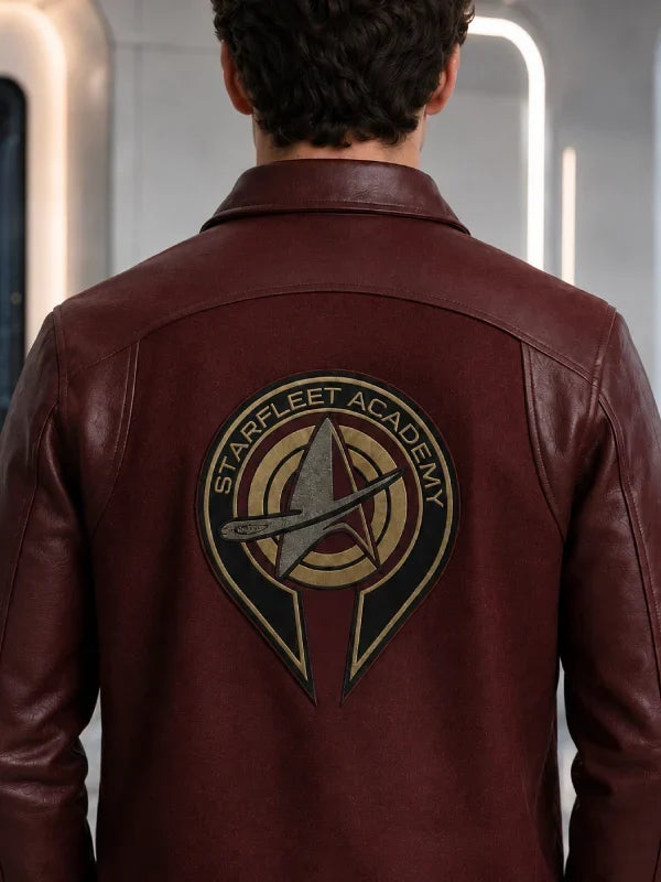 Men's Burgundy Leather Jacket, Varsity Letter Patch Bomber Coat
