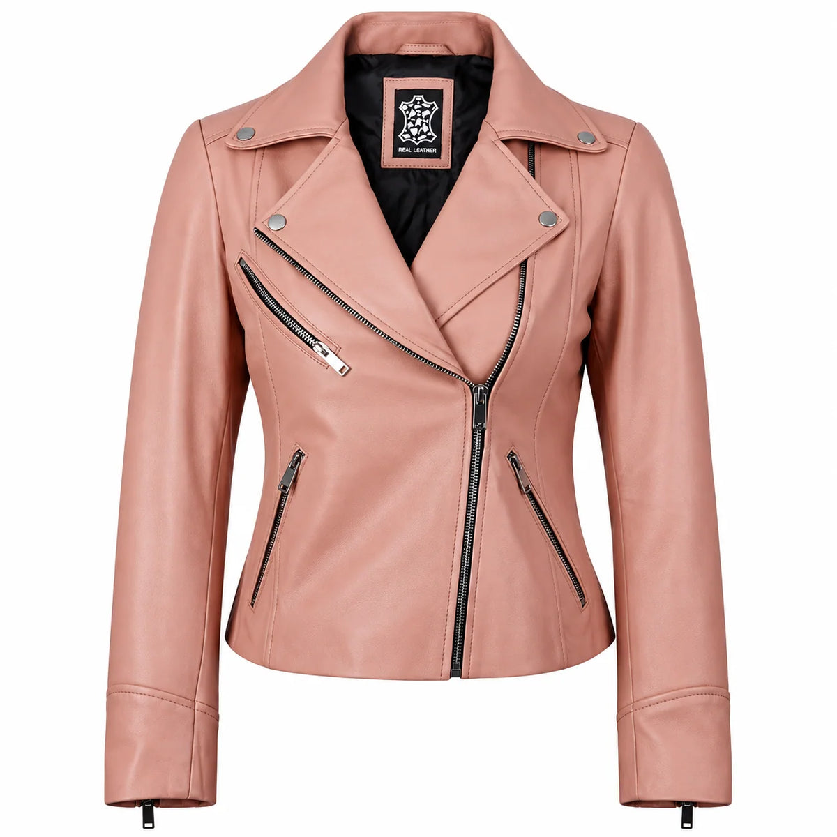 Ninfa Women Biker Real Leather Pink Jacket
