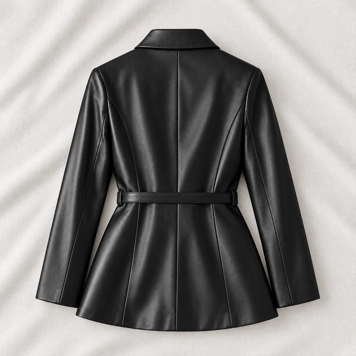 Women’s Black Belted Double-Breasted Leather Blazer