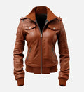 Women’s Brown Leather Bomber Jacket