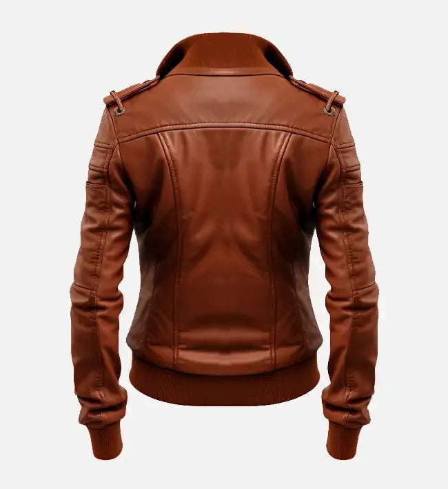 Women’s Brown Leather Bomber Jacket