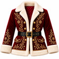 Women's Velvet Christmas Coat with Gold Embroidery