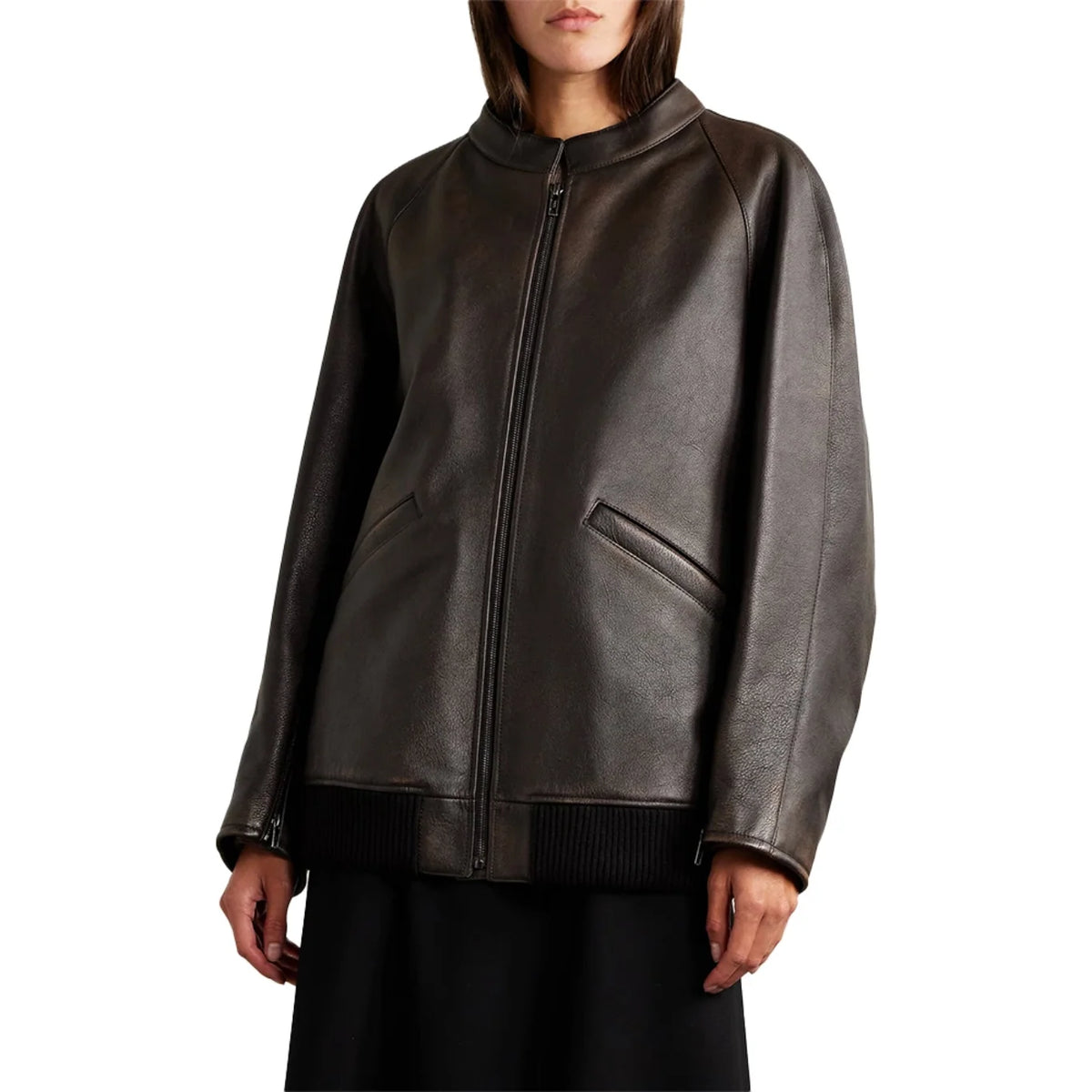 Women’s Distressed Brown Leather Bomber Jacket