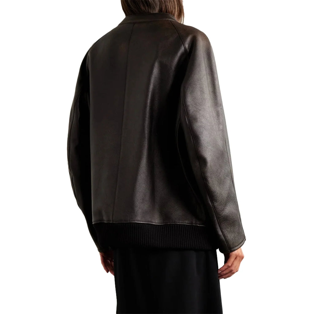 Women’s Distressed Brown Leather Bomber Jacket