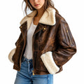 Women's Distressed Vintage-Style Real Leather Aviator Jacket