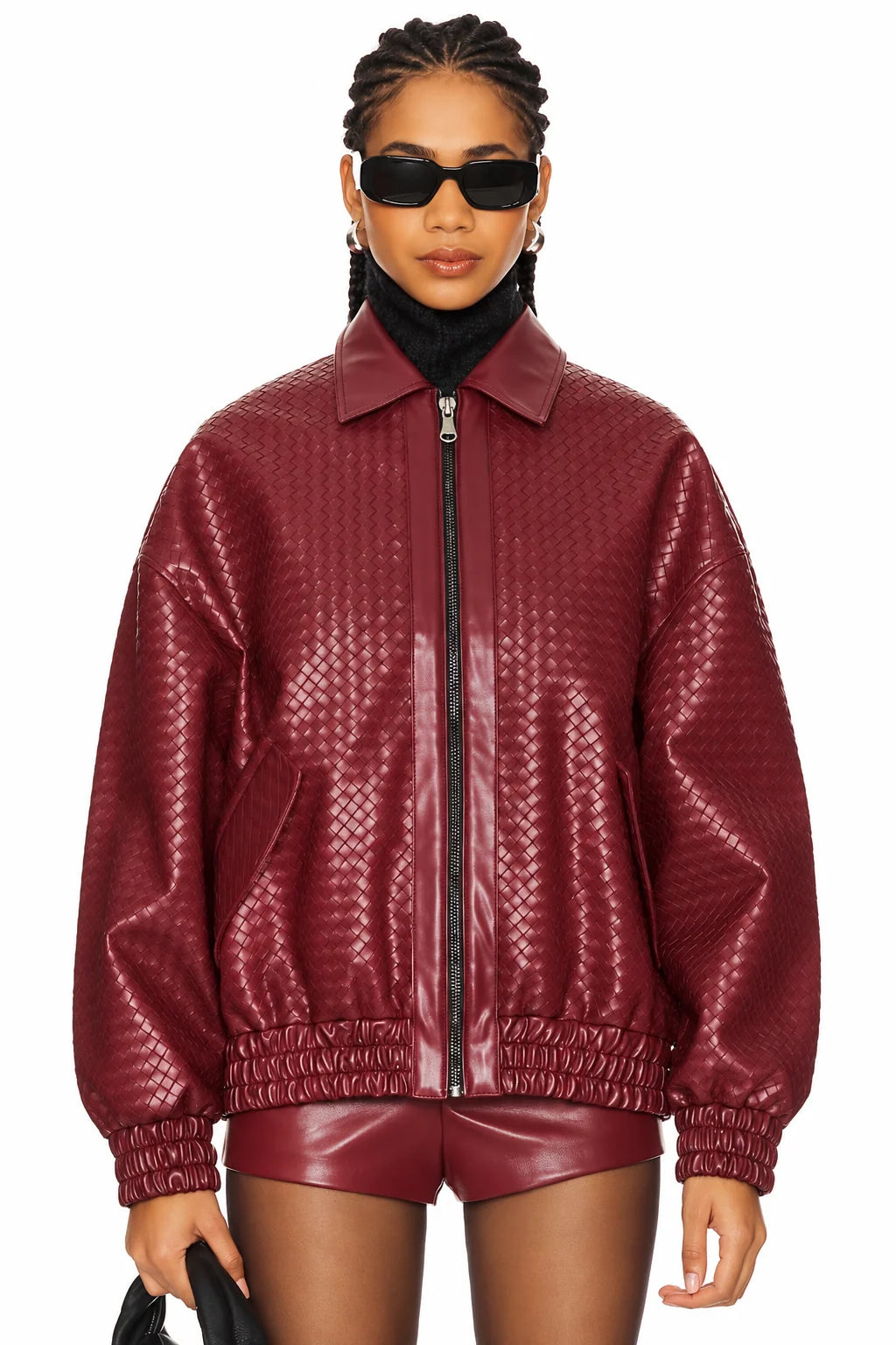 Women’s Kenny Burgundy Faux Leather Bomber Jacket