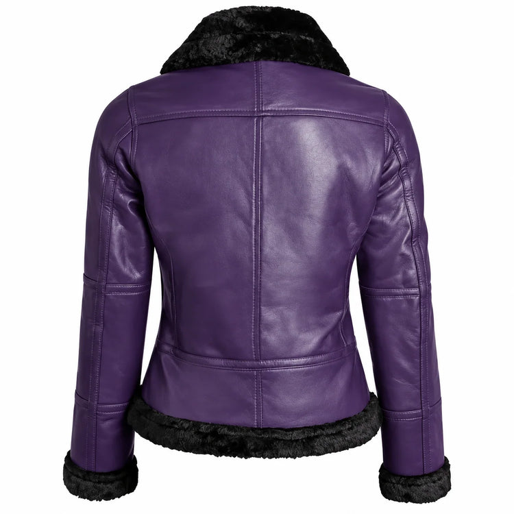 Women’s Purple Shearling Leather Bomber Jacket