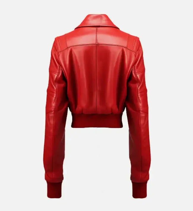 Women’s Red Leather Bomber Jacket