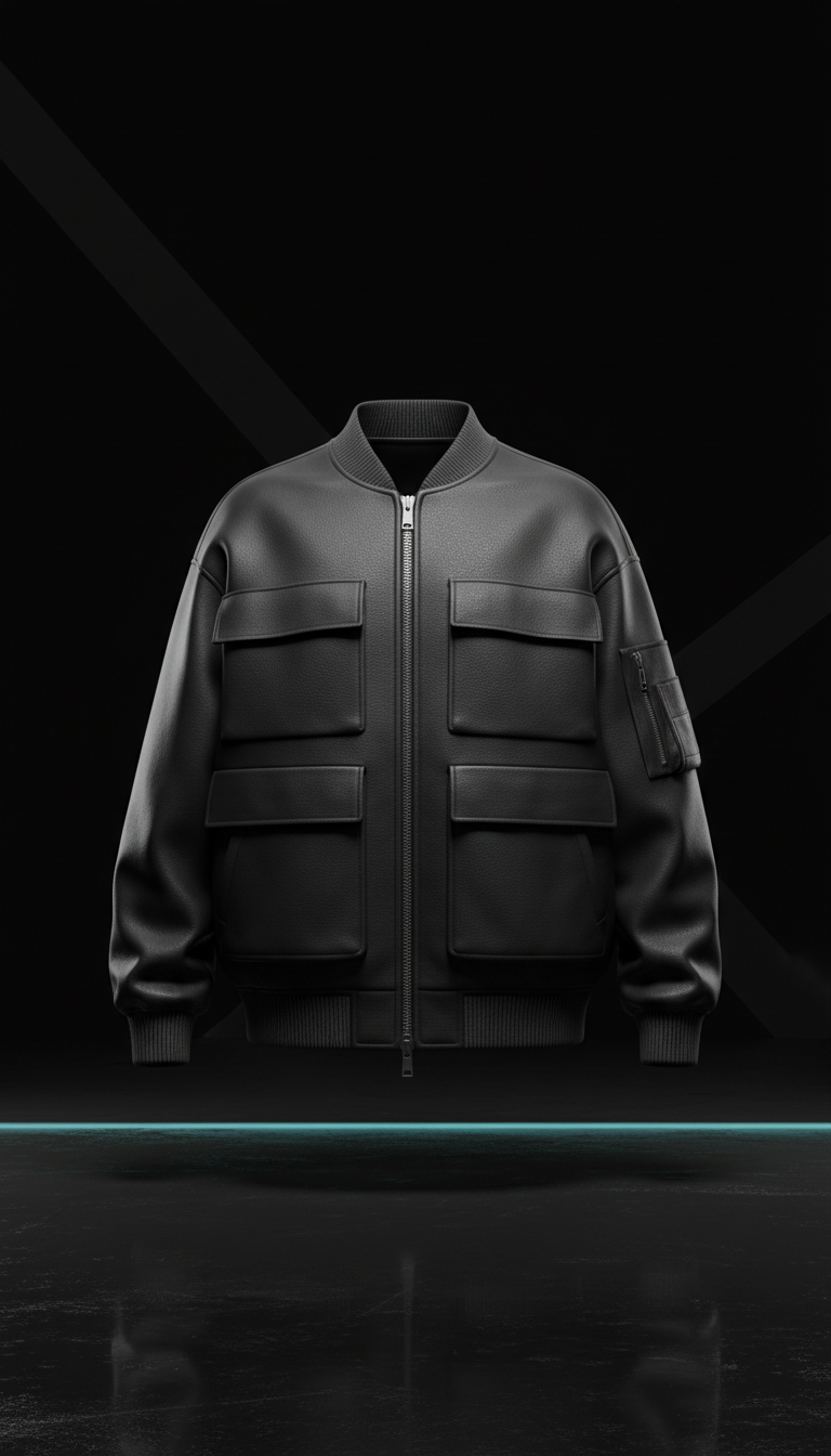 Black leather bomber jacket
